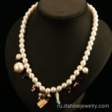 Сплав тонкий женщин Кулон колье белый жемчужное ожерелье